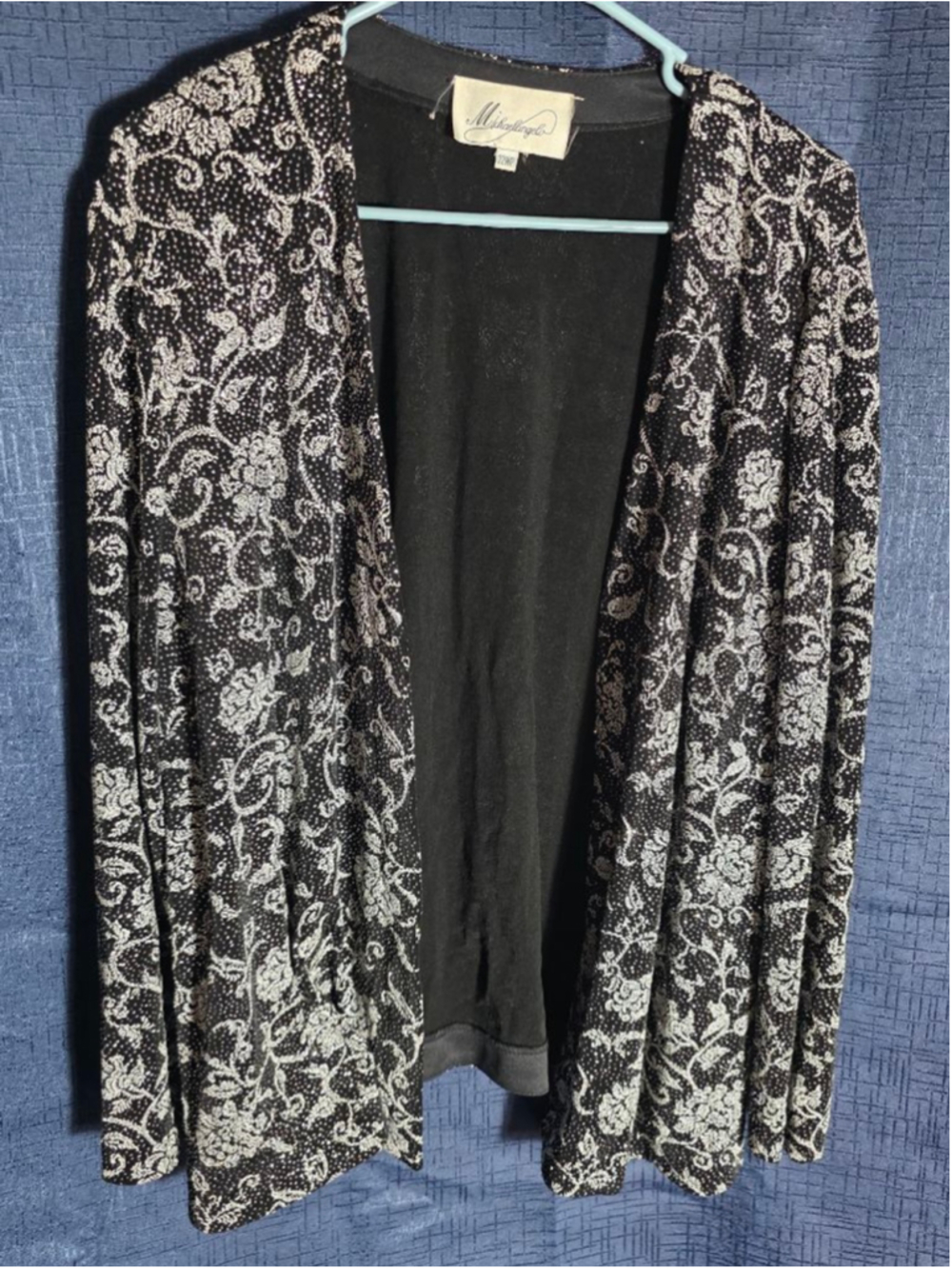 Women's Michaelangelo Black White Floral Sparkle dressy Cardigan 22WP